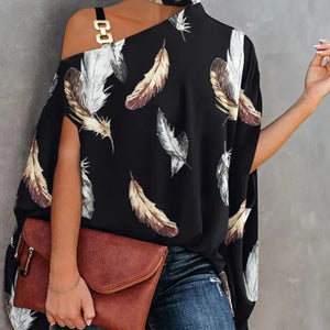 Halter Neck Dolman Sleeve Print Shirt Ladies Shirt Women's Clothing