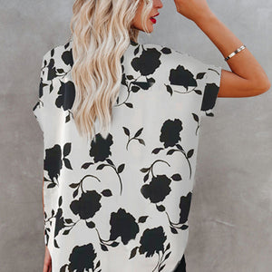 Women's New Floral Print Casual V-Neck Short Sleeve Shirt