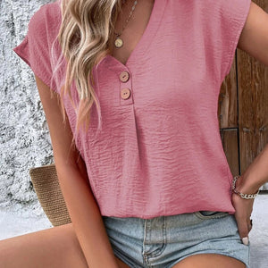 Women's Summer V Neck Button Tops Dolman Sleeves T-Shirts Loose Casual Shirts