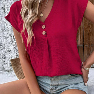 Women's Summer V Neck Button Tops Dolman Sleeves T-Shirts Loose Casual Shirts