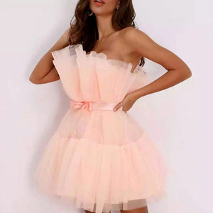 New tube top style mesh temperament bow tutu skirt dress