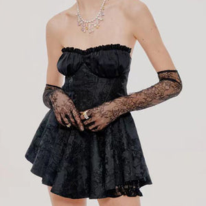 Women's new elegant and sweet short tube top dress (gloves not included)