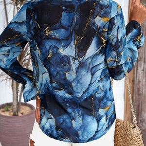 New fashionable women's casual printed long-sleeved V-neck shirt