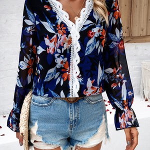 New fashionable women's casual printed long-sleeved V-neck shirt