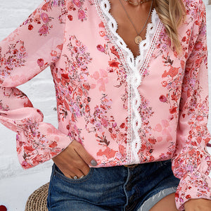 New fashionable women's casual printed long-sleeved V-neck shirt