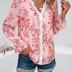 New fashionable women's casual printed long-sleeved V-neck shirt