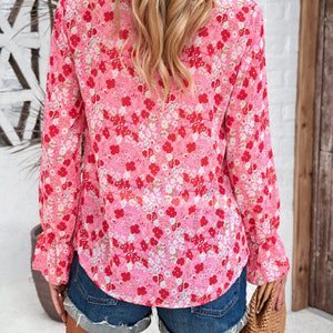 New fashionable women's casual printed long-sleeved V-neck shirt