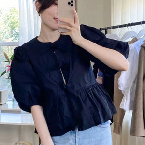 Women's Tie Puff Sleeve Waist Shirt blouse