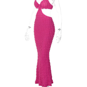 Women's New Solid Color Suspender Sexy Hollow Pure Desire Slim Elegant Long Dress