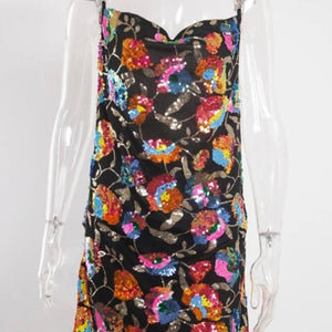 Sexy boat neck backless sequin floral chain women's sexy short dress