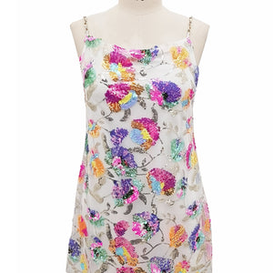 Sexy boat neck backless sequin floral chain women's sexy short dress