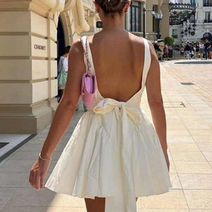 New women's sexy backless strappy bow evening dress