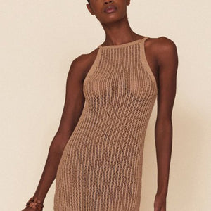 Sexy hollow knitted beach dress with suspenders
