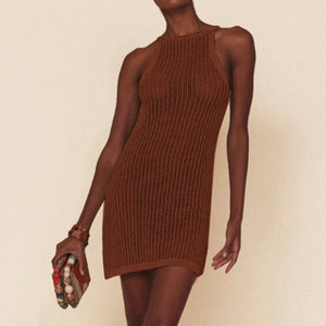 Sexy hollow knitted beach dress with suspenders