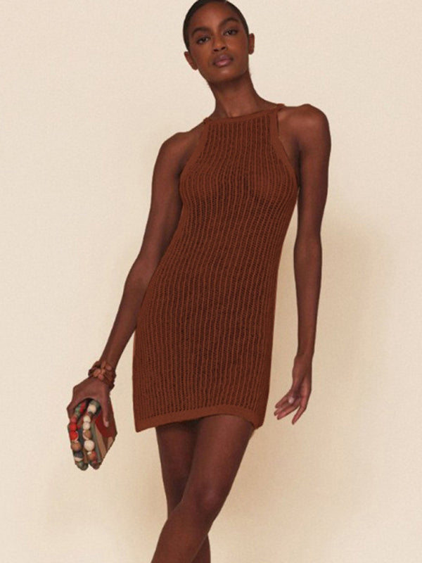 Sexy hollow knitted beach dress with suspenders – Global Fashions GC