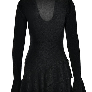 New deep V-neck dress for women, fashionable bell sleeves, tight and sexy hip-hugging short skirt