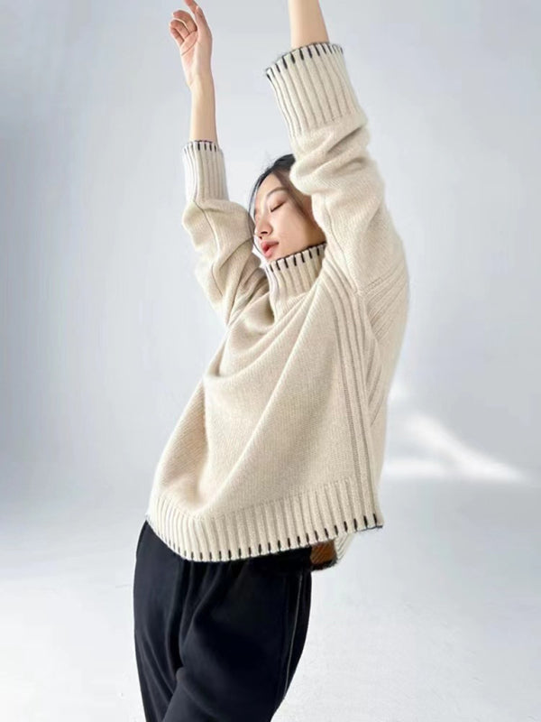 Women's new loose, lazy style  thickened knitted pullover sweater