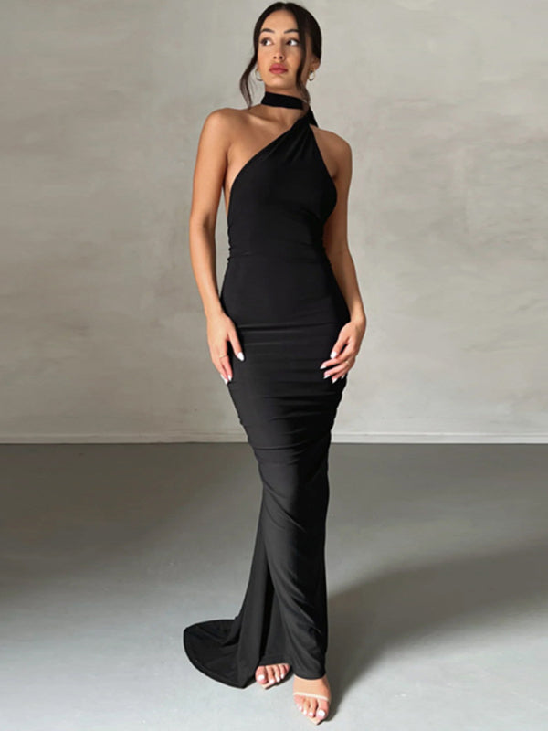 Feminine backless pleated slim fit sleeveless dress Global Fashions GC Feminine backless pleated slim fit sleeveless dress Global Fashions GC