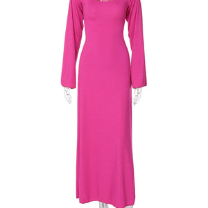 Feminine U-neck tie-back long-sleeved dress