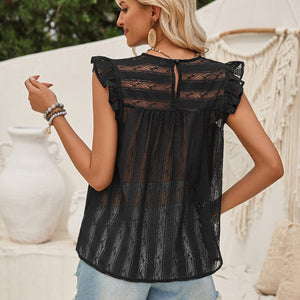 Casual solid color lace slim fit small flying sleeve top