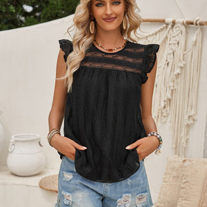 Casual solid color lace slim fit small flying sleeve top