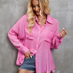 Women's Fashion Loose Long Sleeve Single Breasted Solid Color Shirt