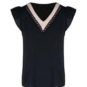 New style women's casual color block V-neck top