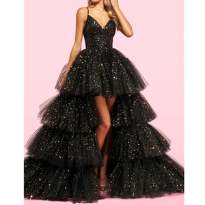 A-Line Spaghetti Straps Tea-Length Black Tulle Prom Homecoming Dresses Vestido Con Tul Wedding Party Evening Special Dress