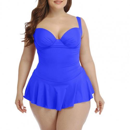 2021 Swimwear Women Solid Color Push Up Ruffle Hem Backless One-piece Swimsuit Swimwear for Swimming Plus Size Bathing Suit 4XL