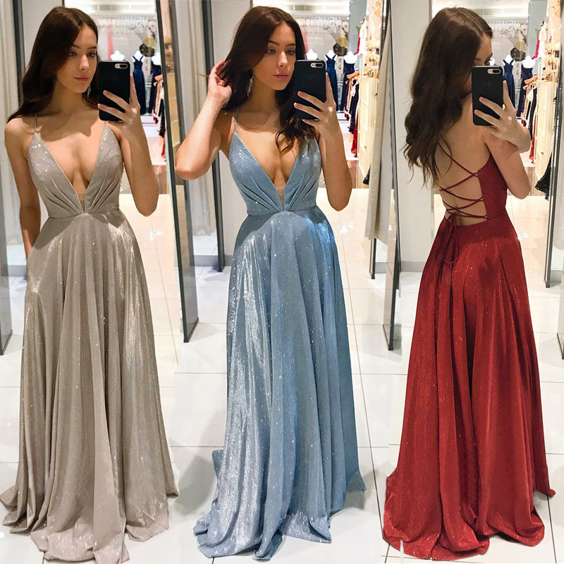 2021 Sparkly Floor Length Backless A-Line Spaghetti Straps Red Satin Prom Homecoming Dresses Robe Sexy Night Evening Vestidos
