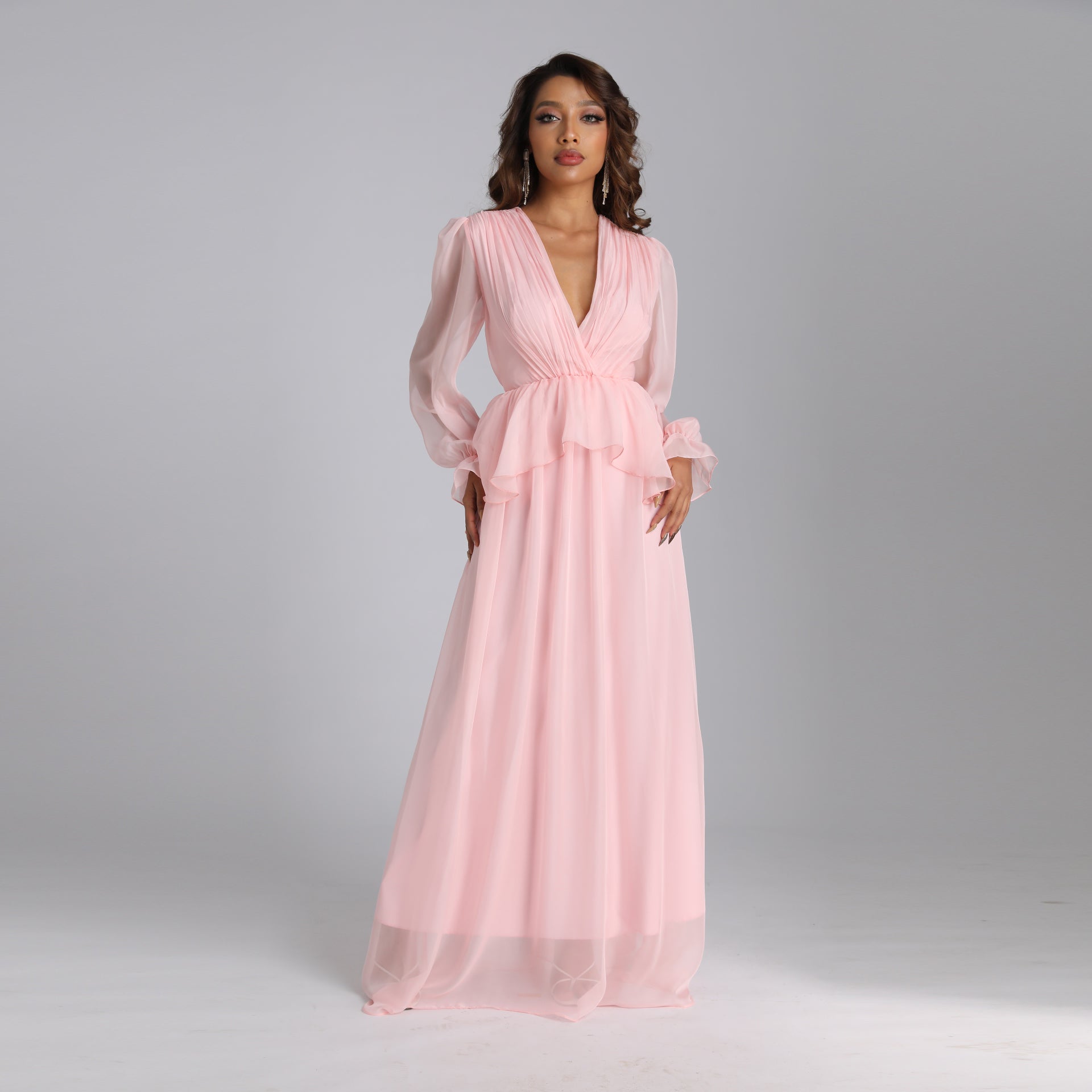 2021 Women New Long Evening Prom Dresses olid color pressure crepe Middle Eastern elegant Muslim dress