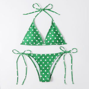 Two Pieces Dotted Triangle Low-Waist Thong Bikini Sets Sexy Lace Up Swimsuit Women Two Pieces Swimwear 2022 Beach Bathing Suit